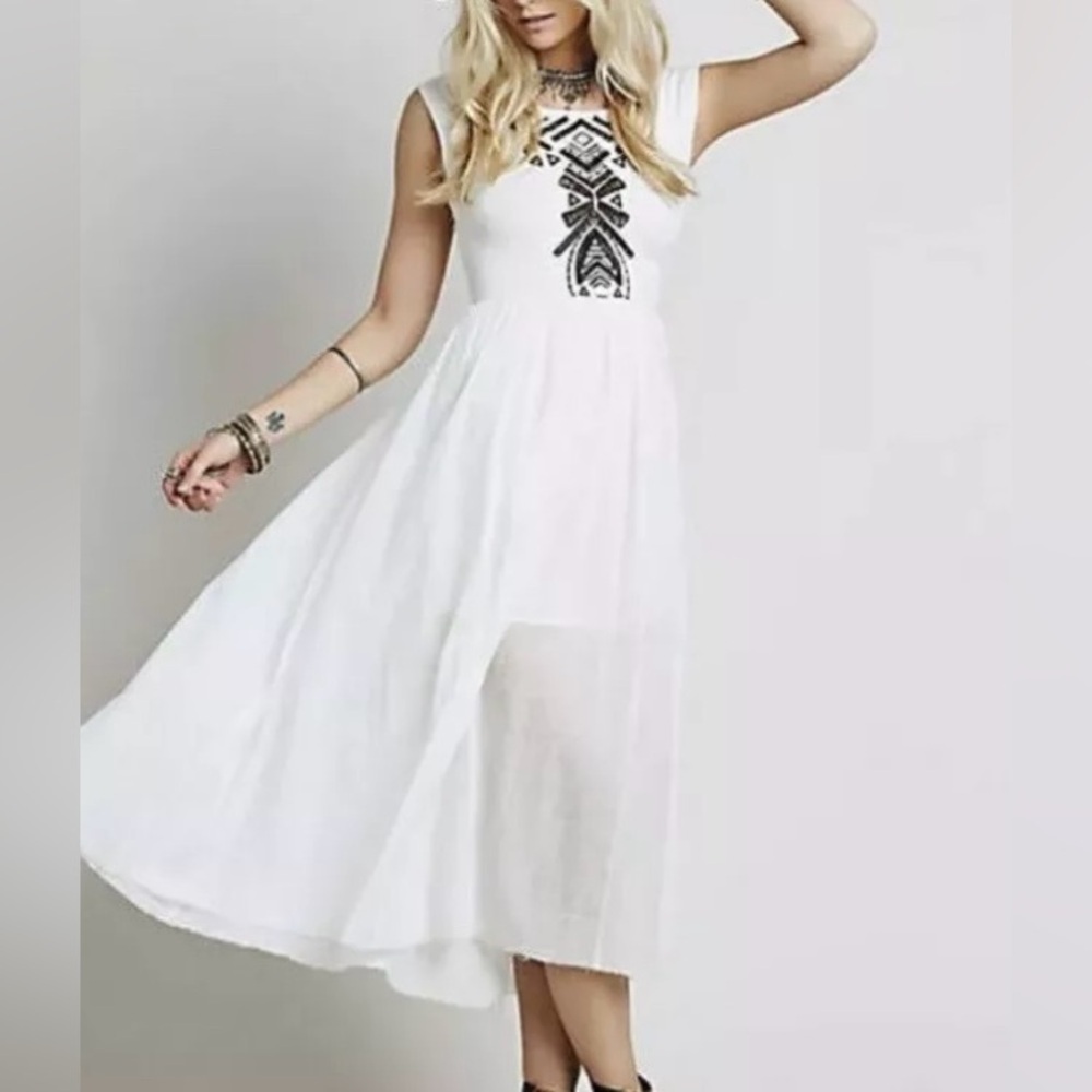 Free People Toosaloosa Maxi Dress Gauze White Cotton embroidered Size Small S